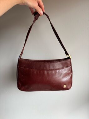 Etienne Aigner Burgundy Leather Shoulder Bag with Gold Accent